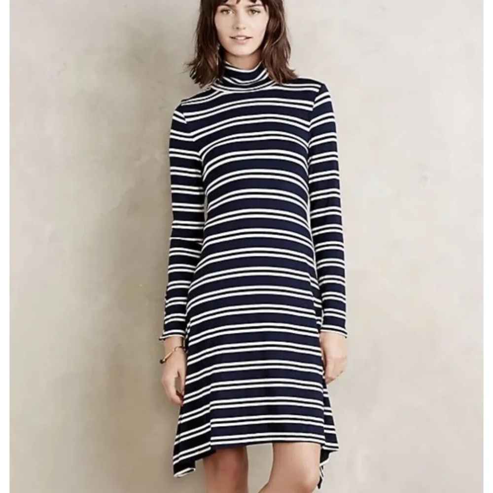 Anthropologie Maeve black & white turtleneck swing dress size small